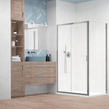 Pachet cabina de dus Alienta DWJ+S 120x90 cm, cadita pentru dus Laros D Compact alb si sifon cadita crom
