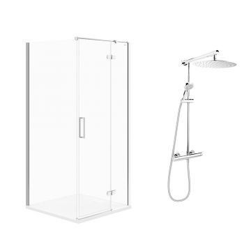 Pachet cabina de dus Cersanit Jota crom 90x90 cm si coloana de dus FDesign Anima crom
