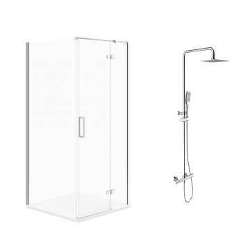 Pachet cabina de dus Cersanit Jota crom 90x90 cm si coloana de dus Invena Svart crom