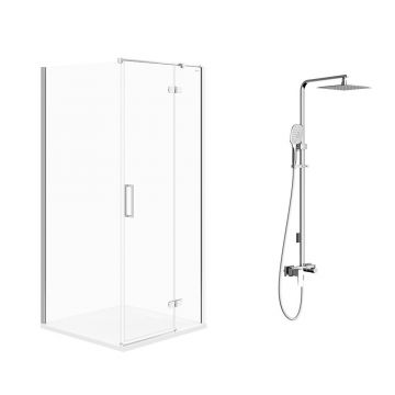 Pachet cabina de dus Cersanit Jota crom 90x90 cm si coloana de dus Omnires Parma crom