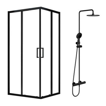 Pachet cabina de dus Fluminia Hector negru 90x90 cm si coloana de dus Omnires Y negru
