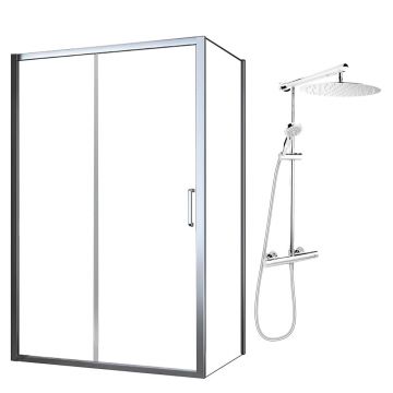 Pachet cabina de dus Fluminia Iris crom 120x90 cm si coloana de dus FDesign Anima crom