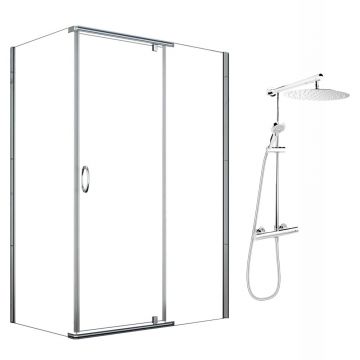 Pachet cabina de dus Mediaterraneo Catania crom 100x80 cm si coloana de dus FDesign Anima crom