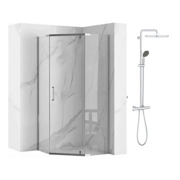 Pachet cabina de dus Rea Axin crom 90x90 si coloana de dus Grohe Vitalio Start crom