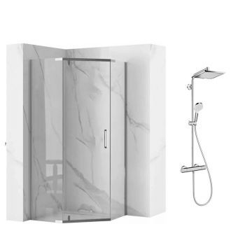 Pachet cabina de dus Rea Axin crom 90x90 si coloana de dus Hansgrohe crometta crom