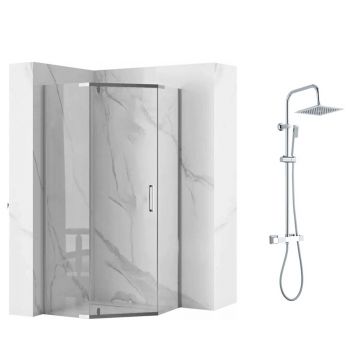 Pachet cabina de dus Rea Axin crom 90x90 si coloana de dus Invena Svart crom