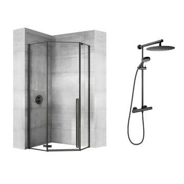 Pachet cabina de dus Rea Diamond negru 90x90 si coloana de dus FDesign Anima Quadro negru