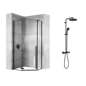Pachet cabina de dus Rea Diamond negru 90x90 si coloana de dus Grohe Vitalio Start negru