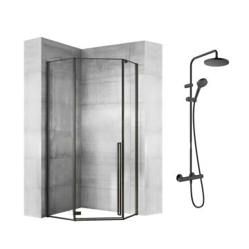 Pachet cabina de dus Rea Diamond negru 90x90 si coloana de dus Hansgrohe Vernis Blend negru