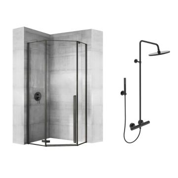 Pachet cabina de dus Rea Diamond negru 90x90 si coloana de dus Ideal Standard IdealRain negru