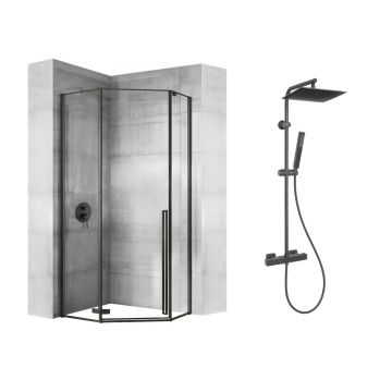 Pachet cabina de dus Rea Diamond negru 90x90 si coloana de dus Invena Svart negru