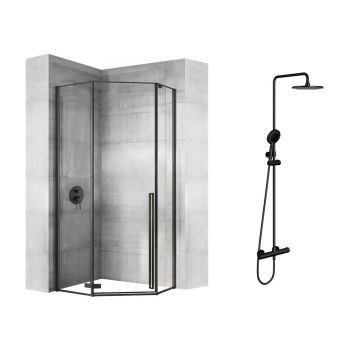 Pachet cabina de dus Rea Diamond negru 90x90 si coloana de dus OMNIRES Y negru