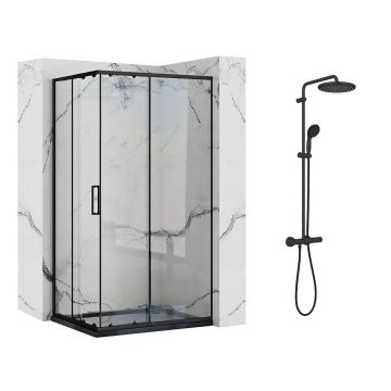Pachet cabina de dus Rea Punto negru 80x100 cm si coloana de dus Grohe Vitalio Start negru