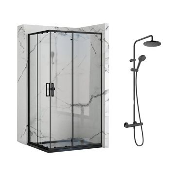 Pachet cabina de dus Rea Punto negru 80x100 cm si coloana de dus Hansgrohe Vernis Blend negru