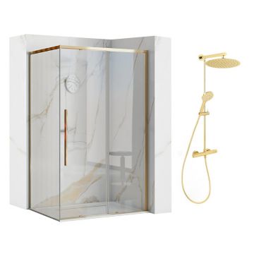 Pachet cabina de dus Rea Solar auriu 90x120 cm si coloana de dus FDesign Anima auriu