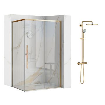Pachet cabina de dus Rea Solar auriu 90x120 cm si coloana de dus Grohe Euphoria auriu