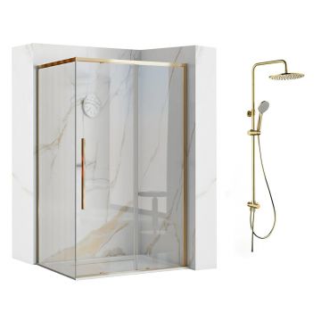 Pachet cabina de dus Rea Solar auriu 90x120 cm si coloana de dus OMNIRES Yosemite auriu