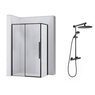 Pachet cabina de dus Rea Solar negru 90x120 cm si coloana de dus FDesign Anima Quadro negru
