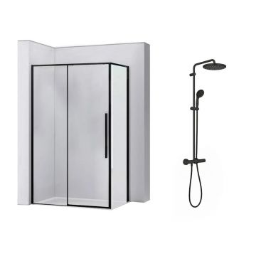 Pachet cabina de dus Rea Solar negru 90x120 cm si coloana de dus Grohe Vitalio Start negru
