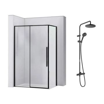Pachet cabina de dus Rea Solar negru 90x120 cm si coloana de dus Hansgrohe Vernis Blend negru