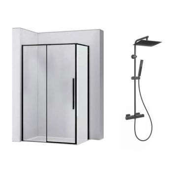 Pachet cabina de dus Rea Solar negru 90x120 cm si coloana de dus Invena Svart negru