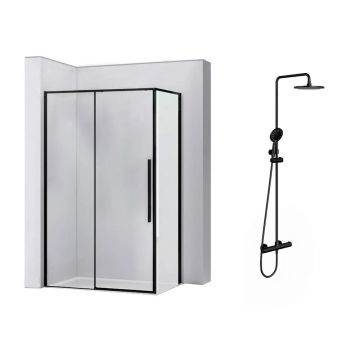 Pachet cabina de dus Rea Solar negru 90x120 cm si coloana de dus OMNIRES Y negru