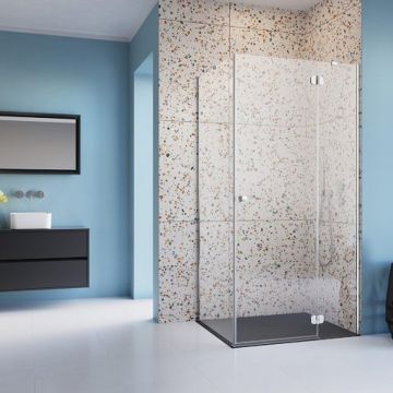 Pachet cabina de dus Torrenta KDJ dreapta 120x90 cm, cadita pentru dus Laros D Compact alb si sifon cadita crom