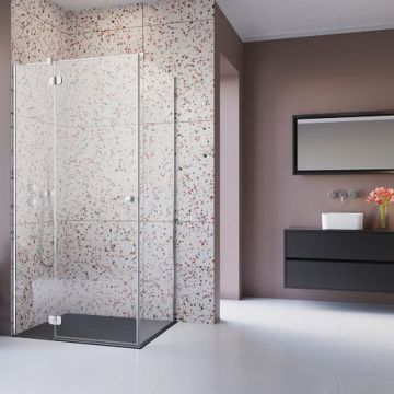 Pachet cabina de dus Torrenta KDJ stanga 100x90 cm, cadita pentru dus Laros D Compact alb si sifon cadita crom