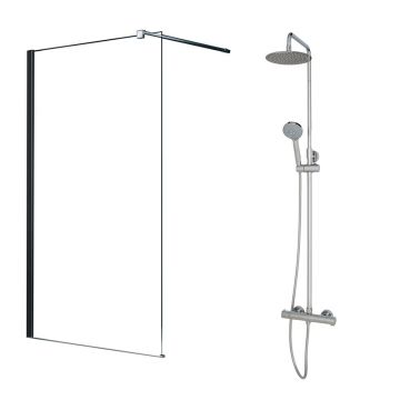 Pachet paravan dus Walk-In Fluminia Foxy crom 90x200 cm si coloana de dus Omnires Y crom