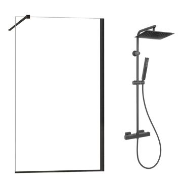 Pachet paravan dus Walk-In Fluminia Foxy negru 120x200 cm si coloana de dus Invena Svart negru
