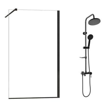 Pachet paravan dus Walk-In Fluminia Foxy negru 120x200 cm si coloana de dus Rea Luis negru