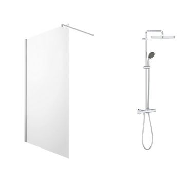 Pachet paravan dus Walk-In Omnires Marina crom 100x200 cm si coloana de dus Grohe Vitalio Start crom