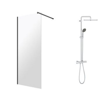 Pachet paravan dus Walk-In Omnires Marina crom 110x200 cm si coloana de dus Grohe Vitalio Start crom