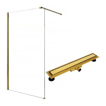 Pachet paravan dus Walk-In Rea Aero auriu 90x195 cm si rigola Balneo Duplex Next auriu