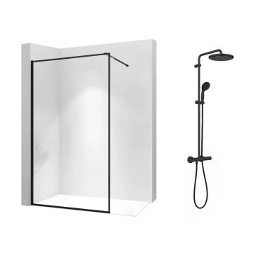 Pachet paravan dus Walk-In Rea Bler-1 negru 70x195 cm si coloana de dus Grohe Vitalio Start negru