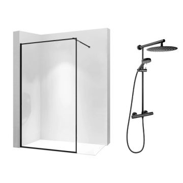 Pachet paravan dus Walk-In Rea Bler-1 negru 80x195 cm si coloana de dus FDesign Anima Quadro negru