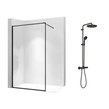 Pachet paravan dus Walk-In Rea Bler-1 negru 80x195 cm si coloana de dus Grohe Vitalio Start negru