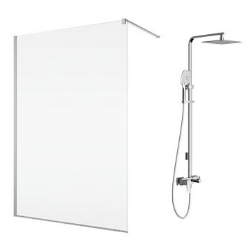 Pachet paravan dus Walk-In SanSwiss Easy crom 100x200 cm si coloana de dus Omnires Parma crom