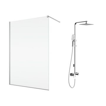 Pachet paravan dus Walk-In SanSwiss Easy crom 110x200 cm si coloana de dus Omnires Parma crom