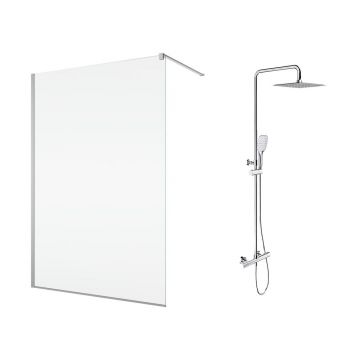 Pachet paravan dus Walk-In SanSwiss Easy crom 110x200 cm si coloana de dus Omnires Y crom