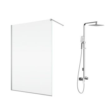 Pachet paravan dus Walk-In SanSwiss Easy crom 120x200 cm si coloana de dus Omnires Parma crom
