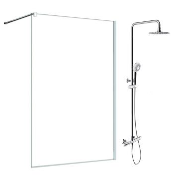 Pachet paravan dus Walk-In SanSwiss Easy crom 80x200 cm si coloana de dus Omnires Y crom